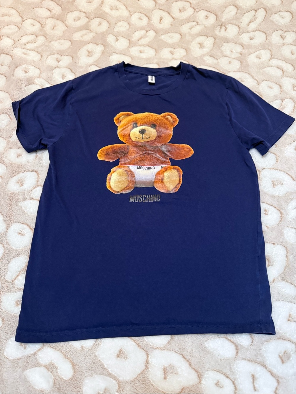 Moschino Navy Blue Tee with Brown Teddy Print